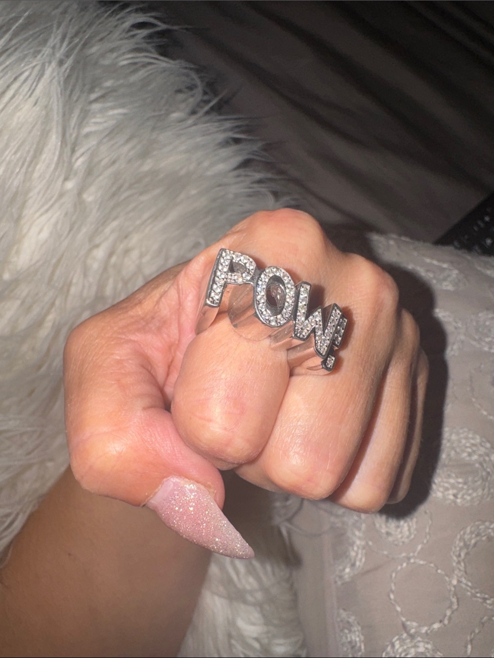 nOir Jewelry POW! Silver-Tone Pavé Crystal Statement Ring Size 7
